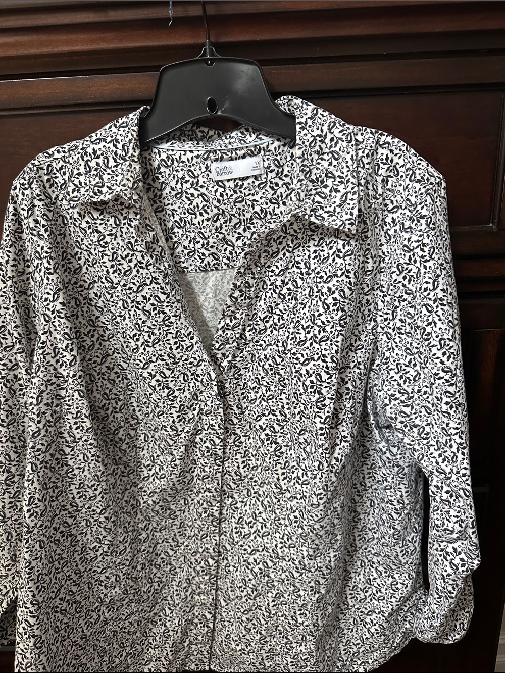 croft & barrow Black and White Micro Floral Button-Down Shirt